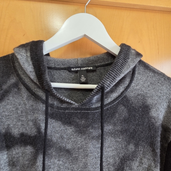 Autumn Cashmere Hoodie Sweater XL 100% Pure Cashmere Gray Black Pullover - Picture 9 of 9